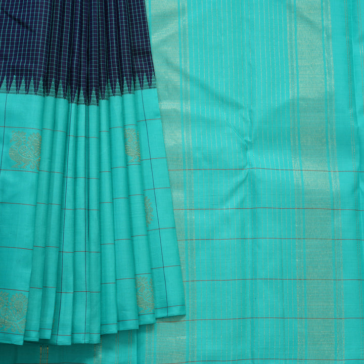 Hayagrivas Handloom Midnight Blue Kanjivaram Silk Saree with Sea Green Border KBF516G5-2