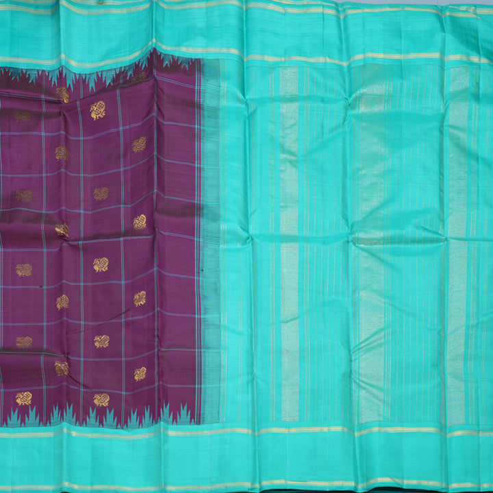 Hayagrivas Handloom Purple Kanjivaram Silk Saree with Bright Teal Border KBF516G6-2