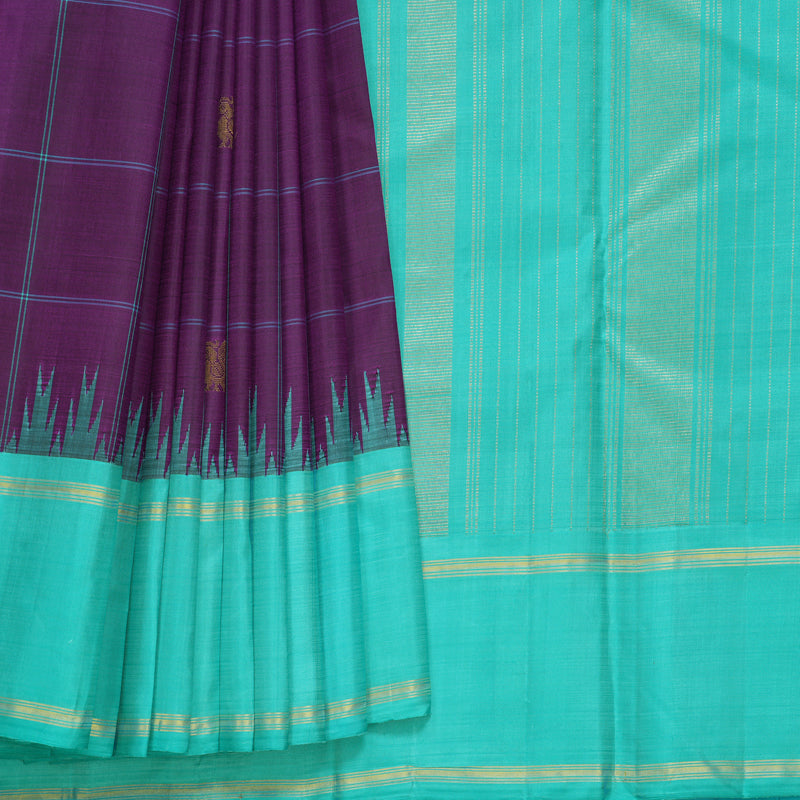 Hayagrivas Handloom Purple Kanjivaram Silk Saree with Bright Teal Border KBF516G6-2