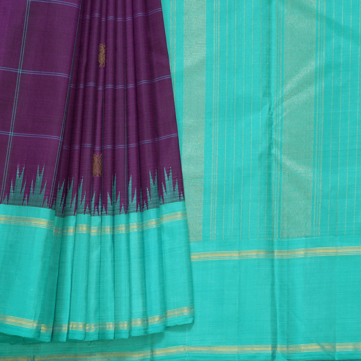 Hayagrivas Handloom Purple Kanjivaram Silk Saree with Bright Teal Border KBF516G6-2