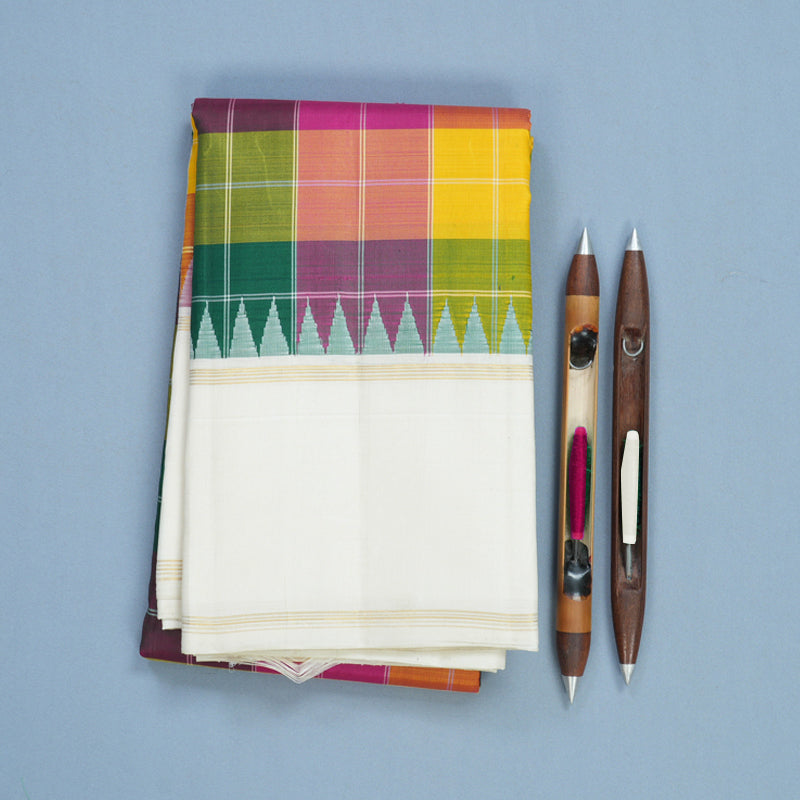 Hayagrivas Handloom Multicolour Checks Kanjivaram Silk Saree with Half-White Border KBF516G6-4