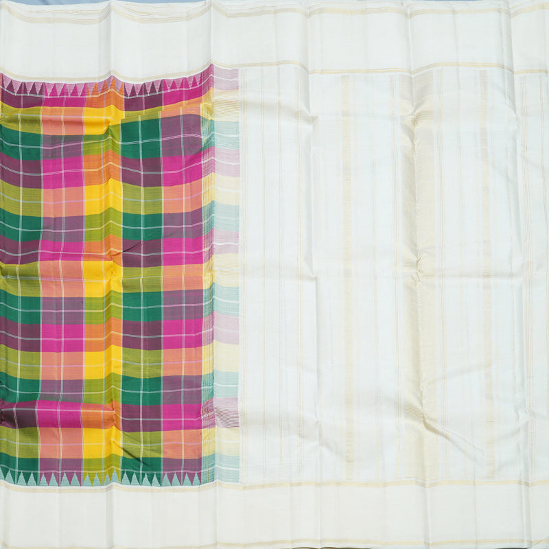 Hayagrivas Handloom Multicolour Checks Kanjivaram Silk Saree with Half-White Border KBF516G6-4