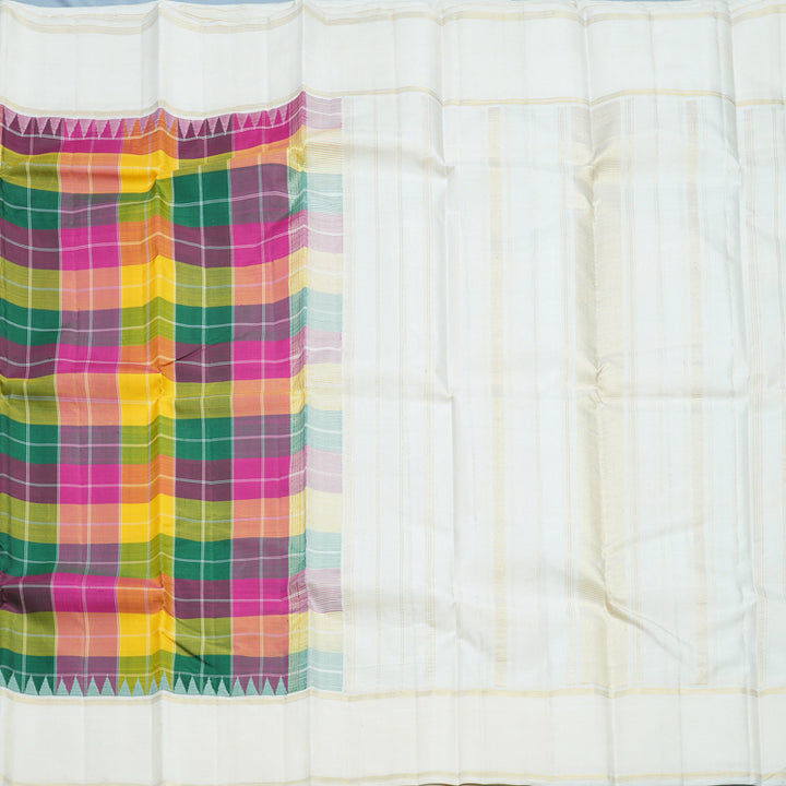 Hayagrivas Handloom Multicolour Checks Kanjivaram Silk Saree with Half-White Border KBF516G6-4