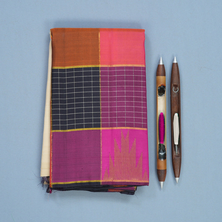 Hayagrivas Handloom Beige Kanjivaram Silk Saree with Multicolour Border KBF516G7-1