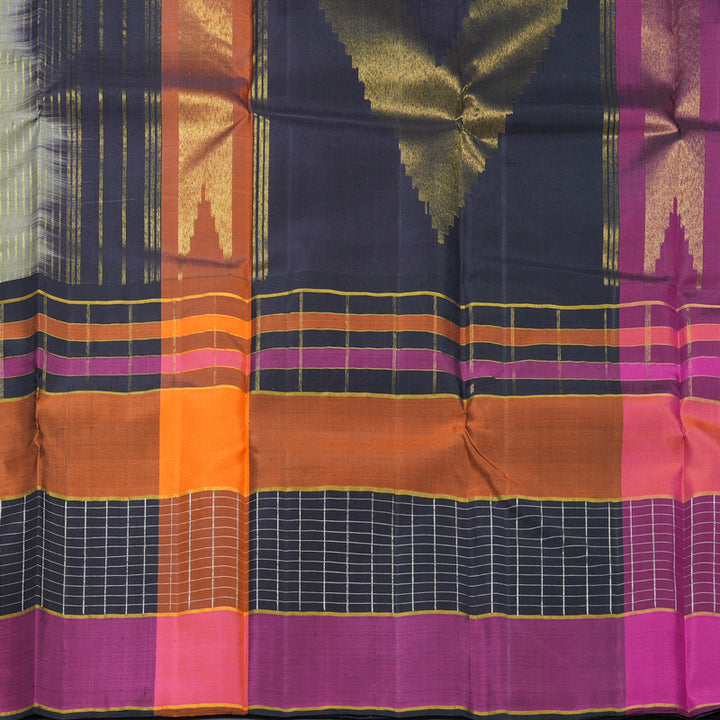 Hayagrivas Handloom Beige Kanjivaram Silk Saree with Multicolour Border KBF516G7-1