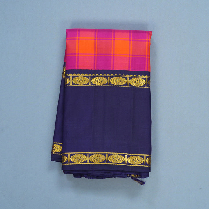 Hayagrivas Handloom Orange & Pink Checks Kanjivaram Silk Saree KBF516G8-1