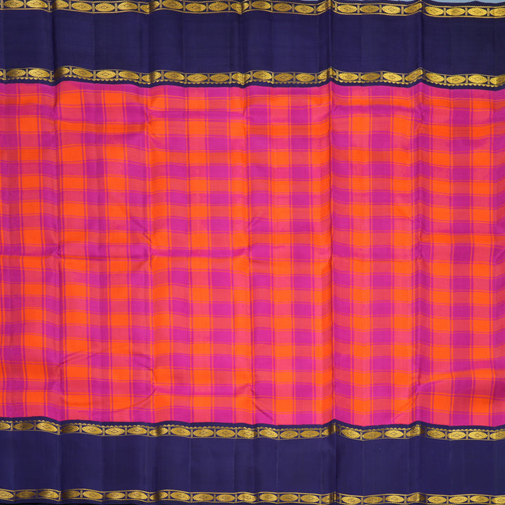 Hayagrivas Handloom Orange & Pink Checks Kanjivaram Silk Saree KBF516G8-1