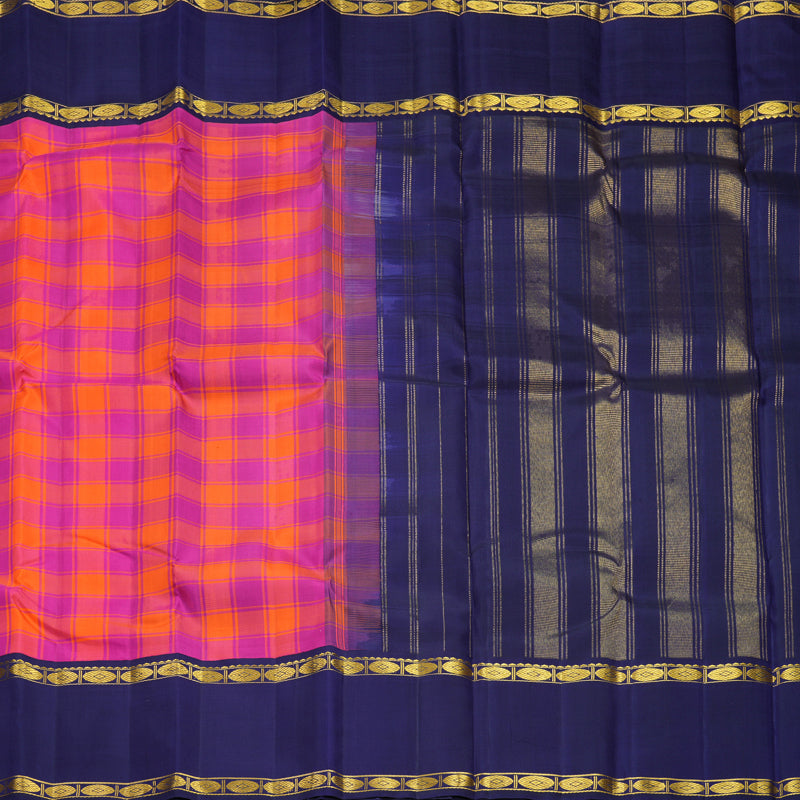 Hayagrivas Handloom Orange & Pink Checks Kanjivaram Silk Saree KBF516G8-1