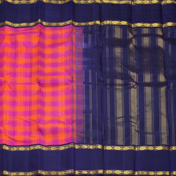 Hayagrivas Handloom Orange & Pink Checks Kanjivaram Silk Saree KBF516G8-1