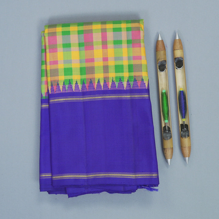 Hayagrivas Handloom Multicolour Checks Kanjivaram Silk Saree with Royal Blue Border KBF517G1-1