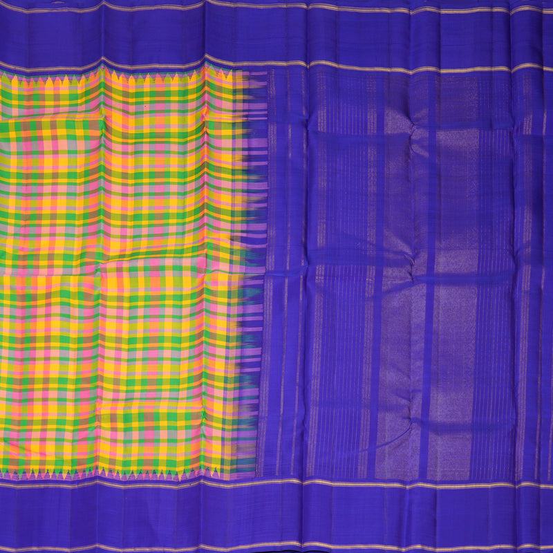 Hayagrivas Handloom Multicolour Checks Kanjivaram Silk Saree with Royal Blue Border KBF517G1-1