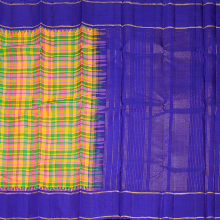 Hayagrivas Handloom Multicolour Checks Kanjivaram Silk Saree with Royal Blue Border KBF517G1-1