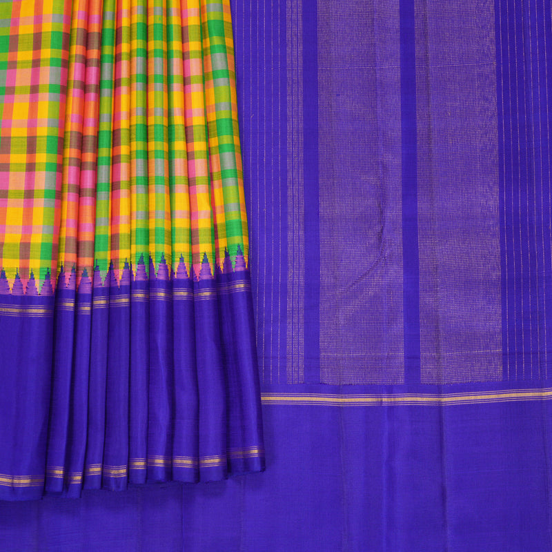 Hayagrivas Handloom Multicolour Checks Kanjivaram Silk Saree with Royal Blue Border KBF517G1-1