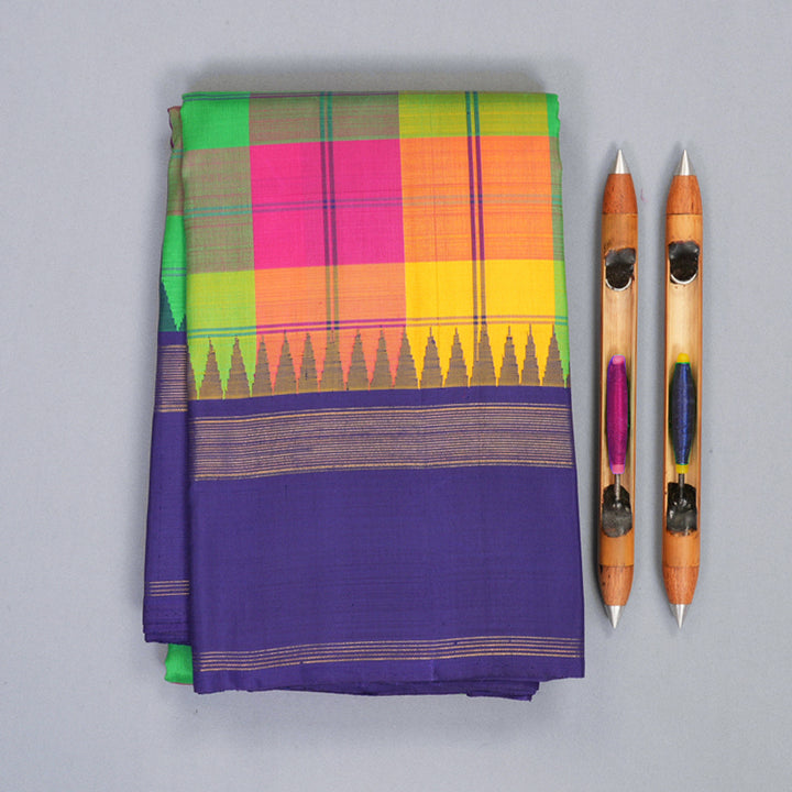 Hayagrivas Handloom Multicolour Checks Kanjivaram Silk Saree with Royal Blue Border KBF517G1-2