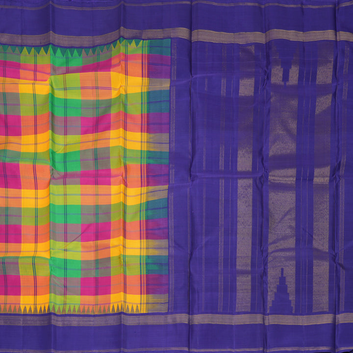 Hayagrivas Handloom Multicolour Checks Kanjivaram Silk Saree with Royal Blue Border KBF517G1-2