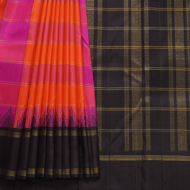 Hayagrivas Handloom Pink &amp; Orange Checks Kanjivaram Silk Saree KBF517G2-1