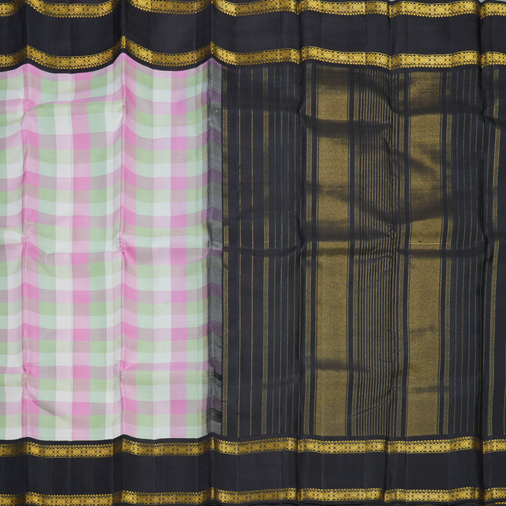 Hayagrivas Handloom Pastel Checks Kanjivaram Silk Saree with Kanchana Brown Border KBF517G5-1