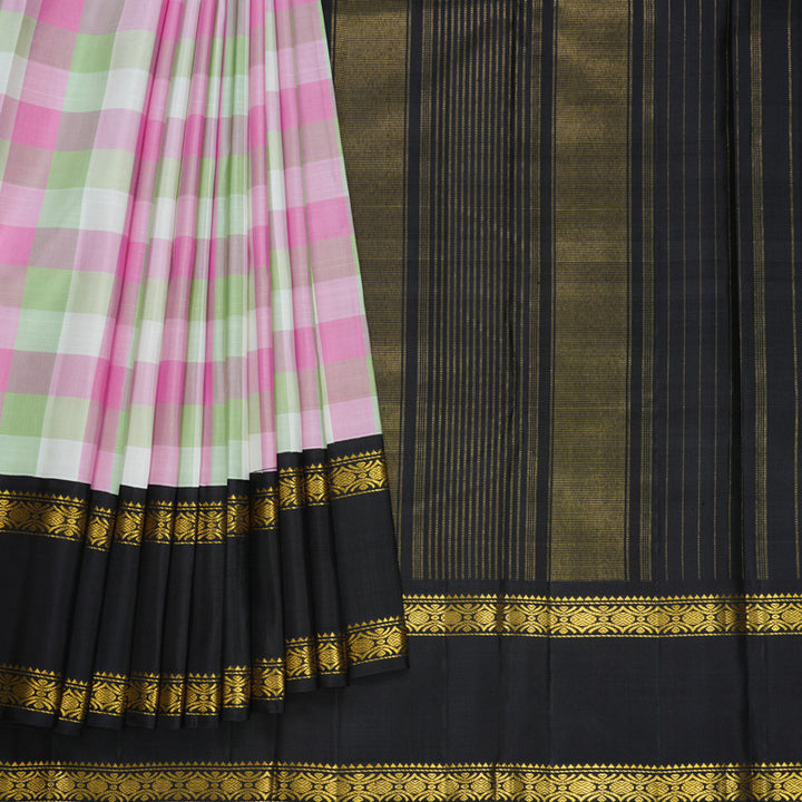 Hayagrivas Handloom Pastel Checks Kanjivaram Silk Saree with Kanchana Brown Border KBF517G5-1
