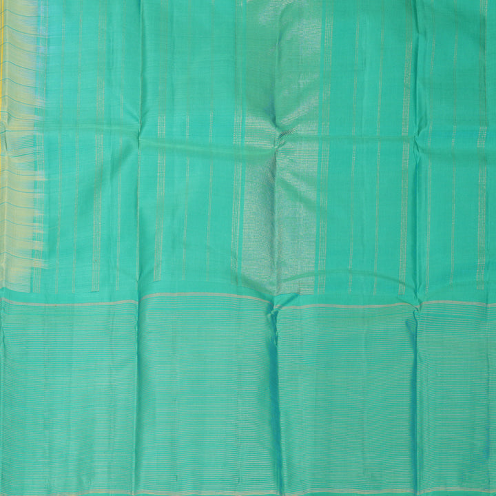Hayagrivas Handloom Lemon Yellow Kanjivaram Silk Saree with Bright Teal Border KBF518G1-2