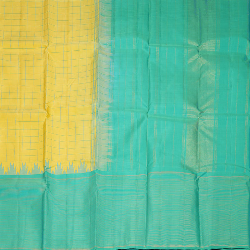 Hayagrivas Handloom Lemon Yellow Kanjivaram Silk Saree with Bright Teal Border KBF518G1-2