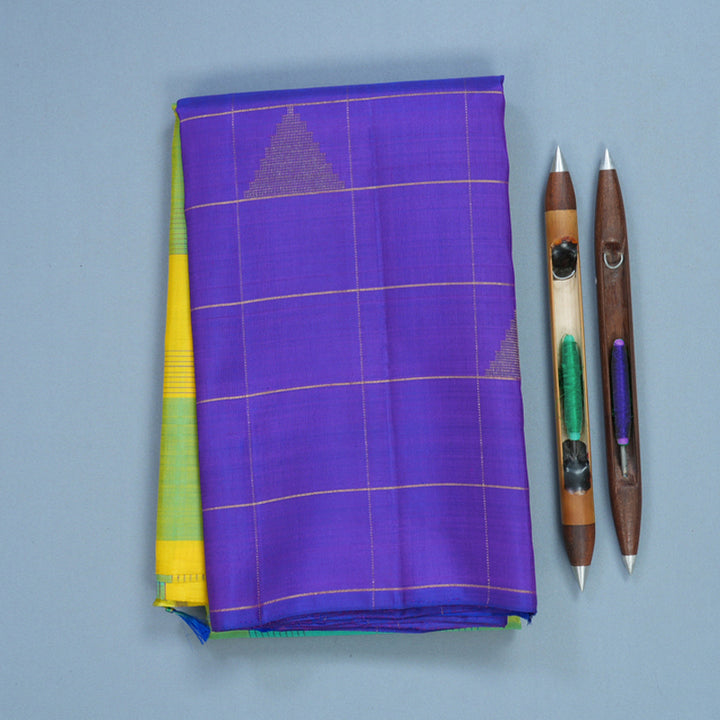 Hayagrivas Handloom Multicolour Checks Kanjivaram Silk Saree with Purplish-Blue Border KBF518G2-1