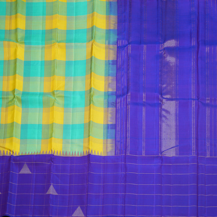 Hayagrivas Handloom Multicolour Checks Kanjivaram Silk Saree with Purplish-Blue Border KBF518G2-1