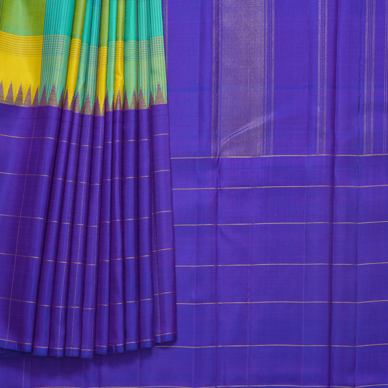 Hayagrivas Handloom Multicolour Checks Kanjivaram Silk Saree with Purplish-Blue Border KBF518G2-1