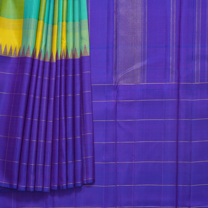 Hayagrivas Handloom Multicolour Checks Kanjivaram Silk Saree with Purplish-Blue Border KBF518G2-1