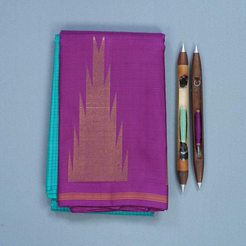 Hayagrivas Handloom Sea Green Kanjivaram Silk Saree with Vadamalli Purple Border KBF518G2-2