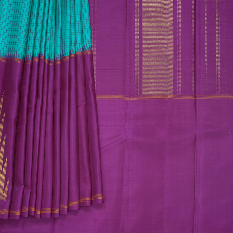 Hayagrivas Handloom Sea Green Kanjivaram Silk Saree with Vadamalli Purple Border KBF518G2-2