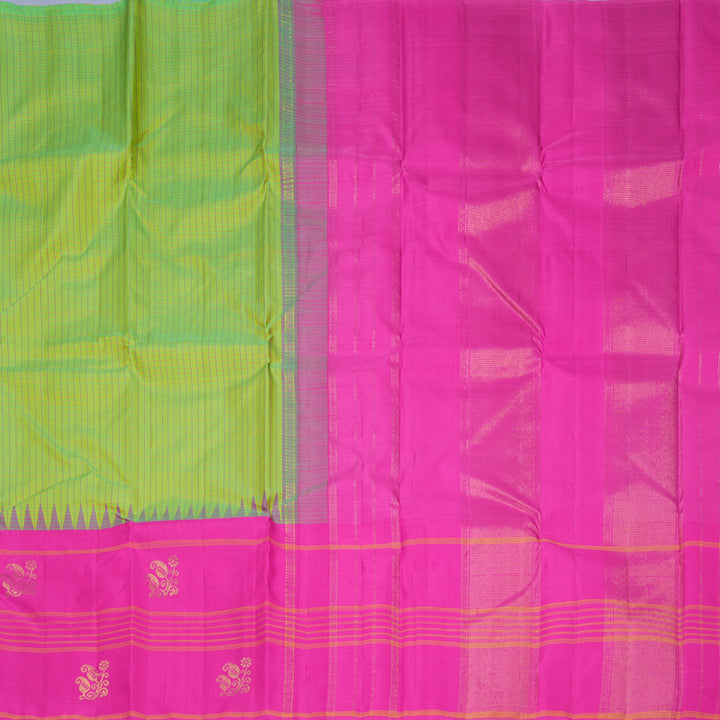 Hayagrivas Handloom Fluorescent Green Kanjivaram Silk Saree with Rani Pink Border KBF518G2-3