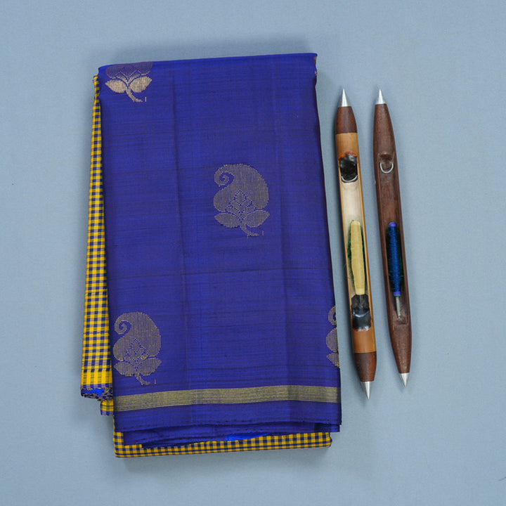 Hayagrivas Handloom Yellow &amp; Blue (Zasa Zasa Kattam) Kanjivaram Silk Saree with Royal Blue Border KBF518G2-4