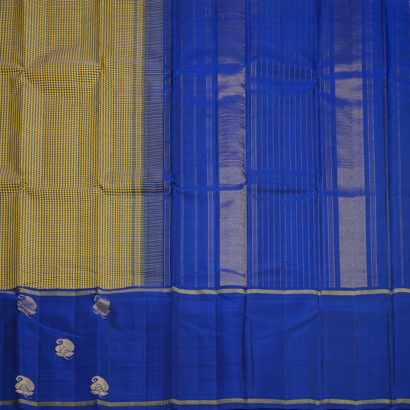 Hayagrivas Handloom Yellow &amp; Blue (Zasa Zasa Kattam) Kanjivaram Silk Saree with Royal Blue Border KBF518G2-4