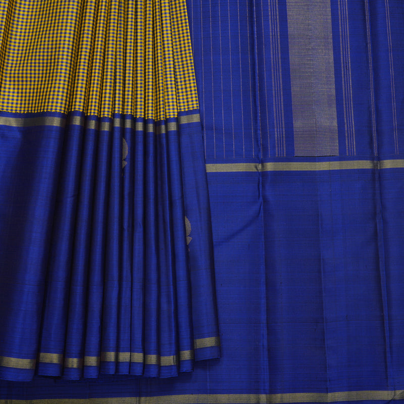 Hayagrivas Handloom Yellow &amp; Blue (Zasa Zasa Kattam) Kanjivaram Silk Saree with Royal Blue Border KBF518G2-4