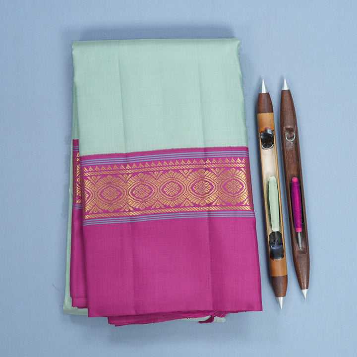 Hayagrivas Handloom Pastel Green Kanjivaram Silk Saree with Magenta Border KBF518G3-1
