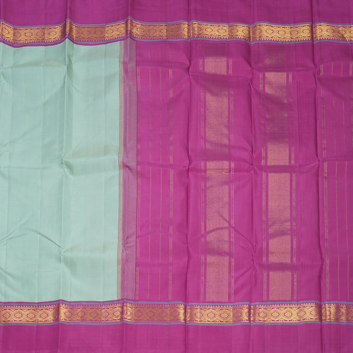 Hayagrivas Handloom Pastel Green Kanjivaram Silk Saree with Magenta Border KBF518G3-1