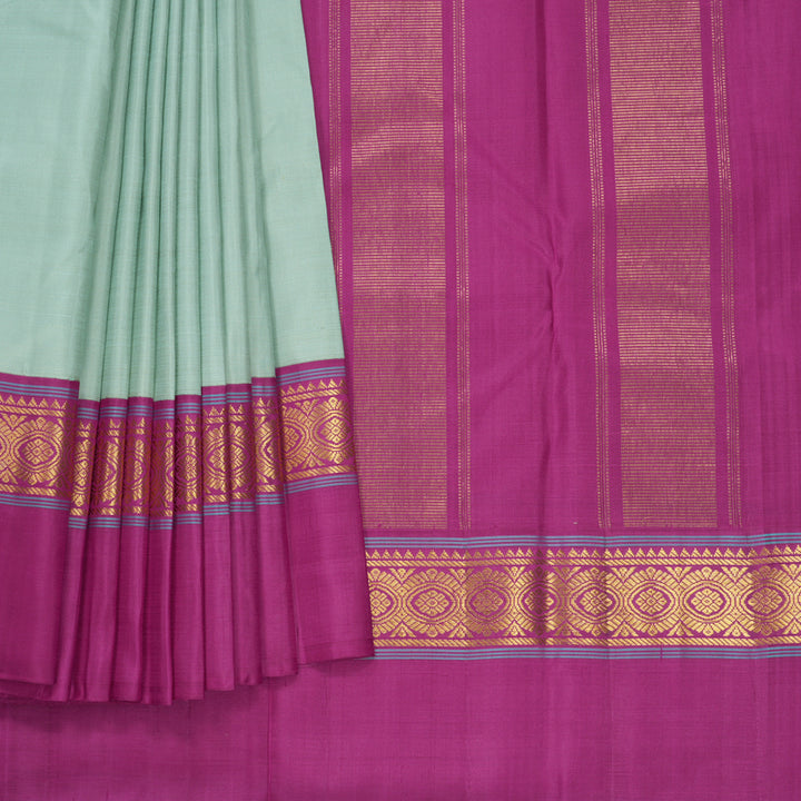 Hayagrivas Handloom Pastel Green Kanjivaram Silk Saree with Magenta Border KBF518G3-1