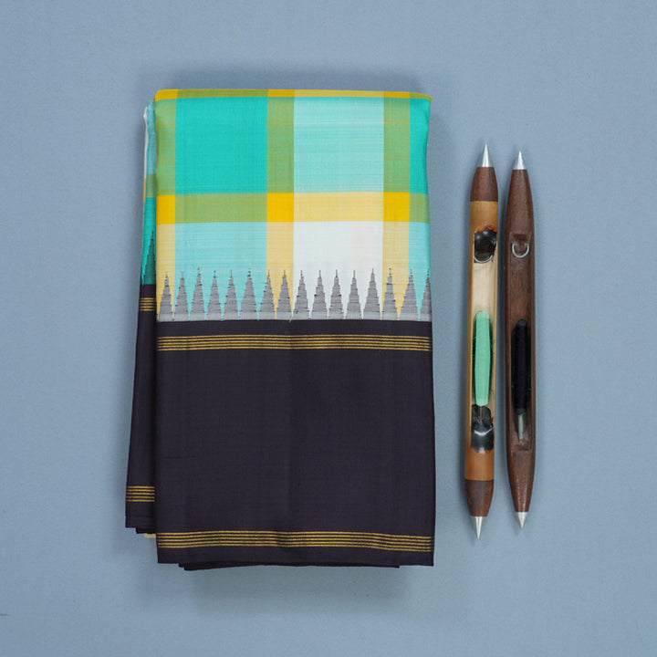 Hayagrivas Handloom Multicolour Checks Kanjivaram Silk Saree with Deep Jamun Border KBF518G4-1