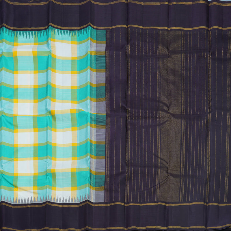 Hayagrivas Handloom Multicolour Checks Kanjivaram Silk Saree with Deep Jamun Border KBF518G4-1