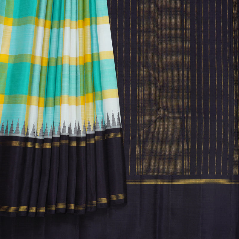 Hayagrivas Handloom Multicolour Checks Kanjivaram Silk Saree with Deep Jamun Border KBF518G4-1