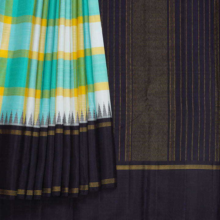 Hayagrivas Handloom Multicolour Checks Kanjivaram Silk Saree with Deep Jamun Border KBF518G4-1