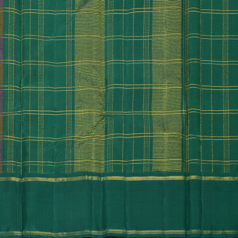 Hayagrivas Handloom Pink &amp; Orange Checks Kanjivaram Silk Saree with Bottle Green Border KBF518G5-1