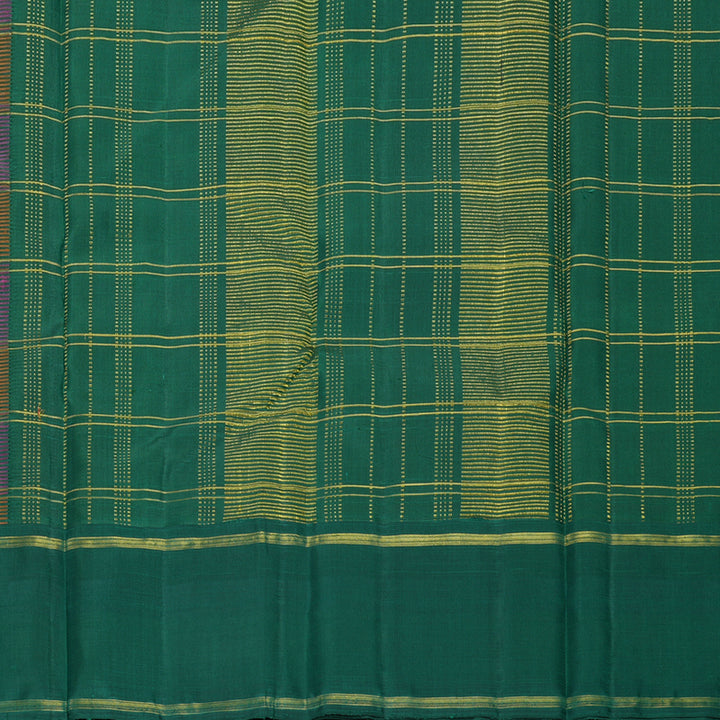 Hayagrivas Handloom Pink &amp; Orange Checks Kanjivaram Silk Saree with Bottle Green Border KBF518G5-1