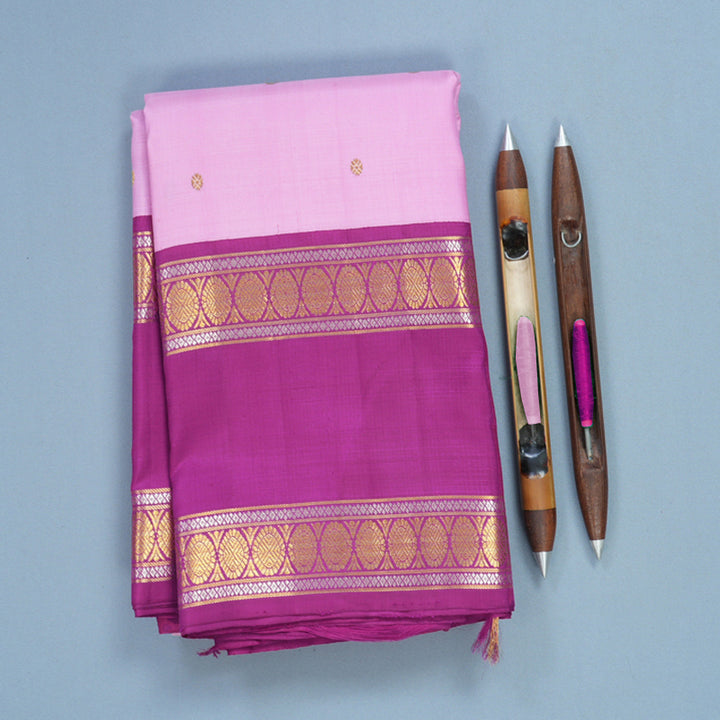 Hayagrivas Handloom Baby Pink Kanjivaram Silk Saree with Magenta-Pink Border KBF518G8-1