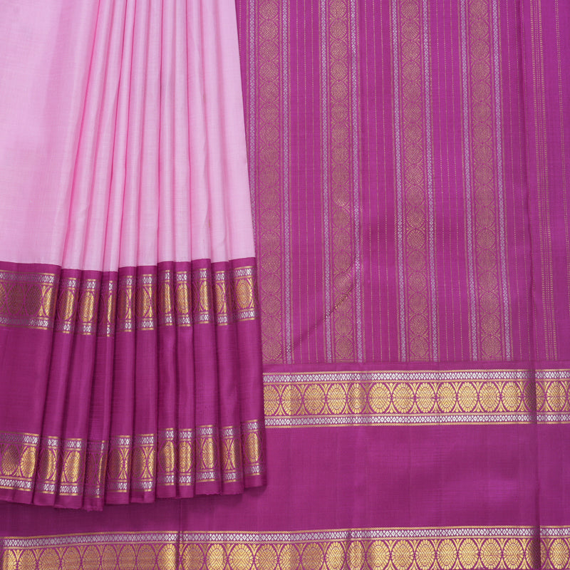 Hayagrivas Handloom Baby Pink Kanjivaram Silk Saree with Magenta-Pink Border KBF518G8-1