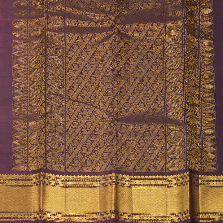 Hayagrivas Handloom Half-White Kanjivaram Silk Saree with Burgundy Border KBF519G9-1