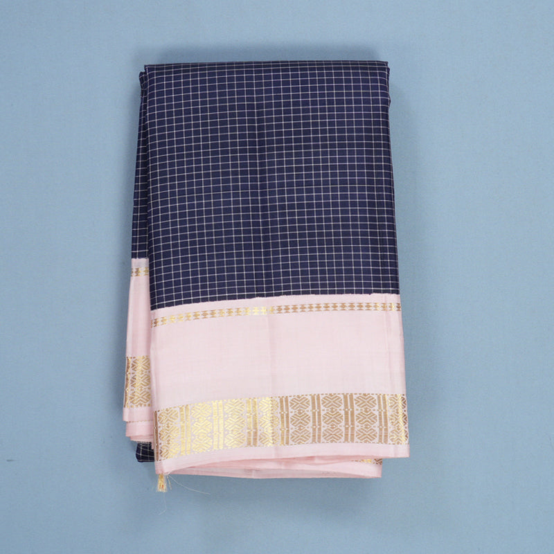 Hayagrivas Handloom Midnight Blue Kanjivaram Silk Saree with Baby Pink Border KBF520G5-1
