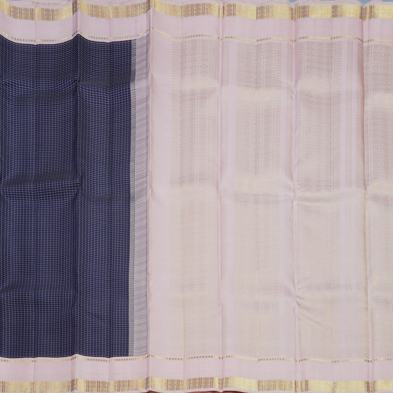 Hayagrivas Handloom Midnight Blue Kanjivaram Silk Saree with Baby Pink Border KBF520G5-1