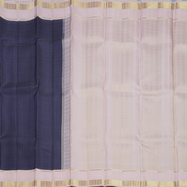 Hayagrivas Handloom Midnight Blue Kanjivaram Silk Saree with Baby Pink Border KBF520G5-1