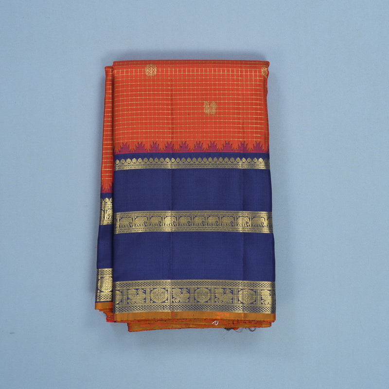 Hayagrivas Handloom Red Kanjivaram Silk Saree with Navy Blue Border KBF520G7-1